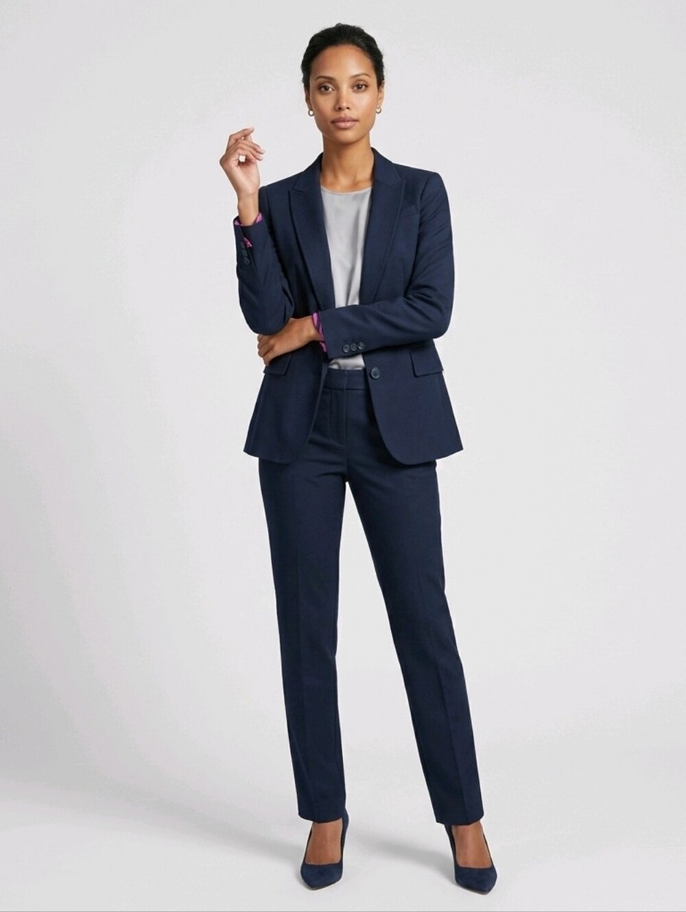 Banana Republic Womens Suit Size 0 Navy Blue Blazer & Pants Business Martin Fit